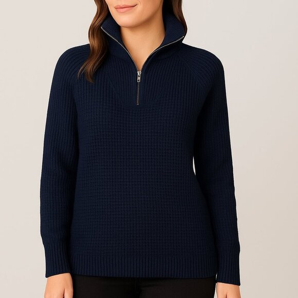 RDI Sweaters - RDI Navy Quarter Zip Knit Pullover Sweater XS NWT Long Sleeve Ribbed